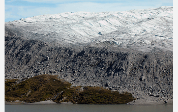 Debris, or glacial till, at the edge of the Greenland Ice Sheet near Kangerlussuaq